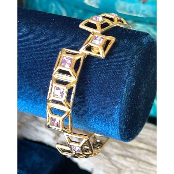 Gold Purple Geometric Kenneth Jay Lane Bangle Bracelet - Picture 1 of 12